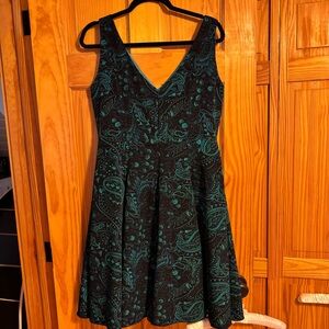 Hand made Chic Black and Teal Paisley Midi Dress